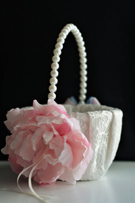 Pink Wedding Basket Lace Flower girl Basket Pink Flower Basket for flowers Wedding Ceremony Basket Pink Wedding Accessories Lace Pink Basket