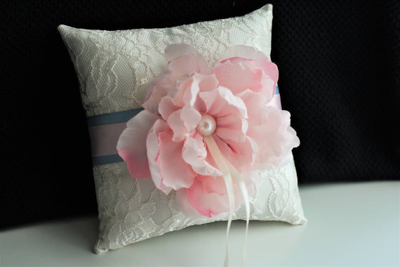 Pink Wedding Ring Pillow with Flower Pink Ring Holder Ring Bearer Pillow Basket Set Pillow For Rings Lace Wedding Pillow Lace ring Pillow