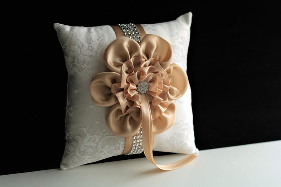 Beige Wedding Ring Pillow Champagne Pillow Ring bearer Pillow Ring Holder Beige Wedding Pillow Beige Ring Pillow Lace Ring Pillow for Rings