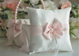 Blush Flower Girl Basket and Ring Bearer Pillow set Blush Pink Wedding Basket and Pillow Pearl Basket Pink ring Pillow Blush Ring Holder
