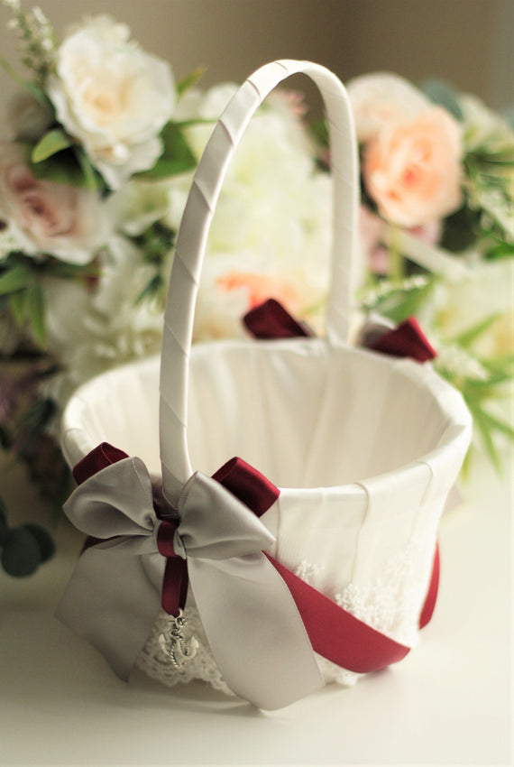 Gray Wedding Basket Gray Flower Girl Basket for Flowers Red Flower basket Gray Wedding Ceremony Basket for Petals Basket Wedding Accessories