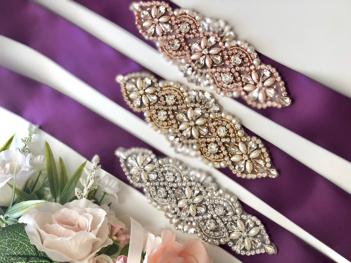 Purple Bridal Belt, Purple Wedding Belt, Rhinestone Bridal Belt