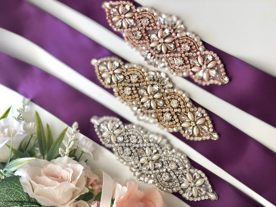 Purple Bridal Belt, Purple Wedding Belt, Rhinestone Bridal Belt