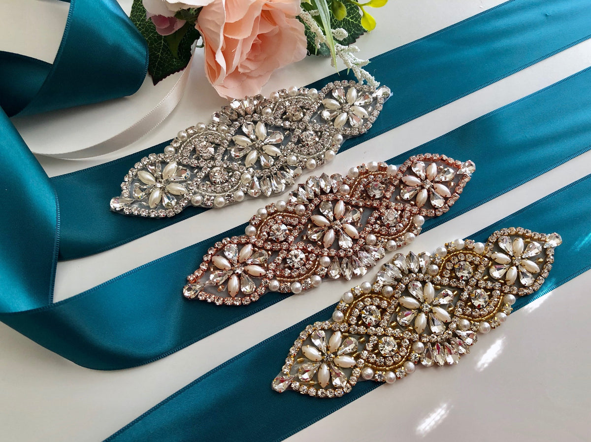 Teal Bridal Sash, Teal Wedding Belt, Bridesmaid Belt  display picture 2
