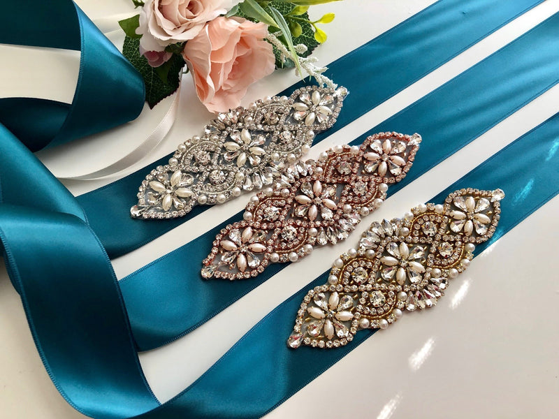 Teal Bridal Sash, Teal Wedding Belt, Bridesmaid Belt, Crystal Belt, Bridal Sash Belt, Teal Flower girl Belt Wedding, Bridal Accessories