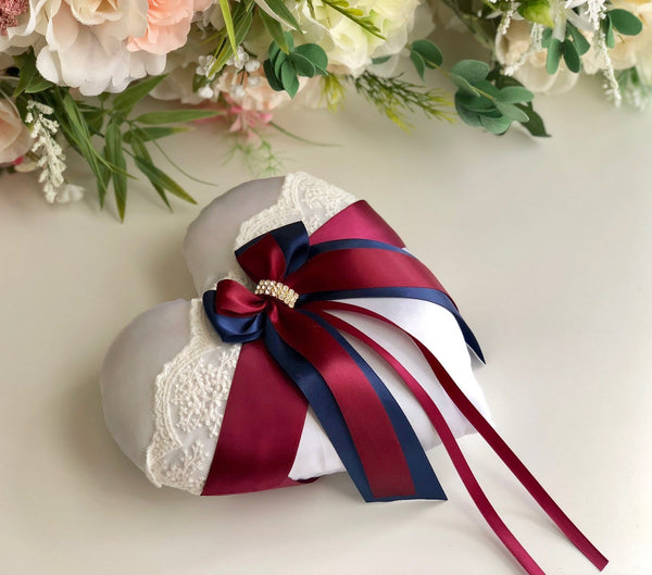 Navy Ring Bearer Pillow, Burgundy Ring Pillow, heart wedding pillow, wedding ring pillow, ring bearer gift, ring bearer holder, ring holder