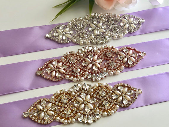 Lilac Bridal Belt, Violet Wedding Belt, Rhinestone Bridal Belts, Bridesmaid Belt, Bridal Accessories, Crystal Bridal Sash, Gold Belt Wedding