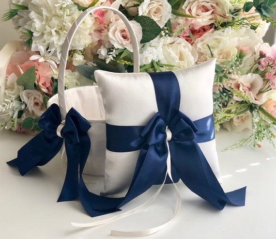 Navy Flower Girls Basket, Flower Girl Gift, Navy Blue Basket, flower girl bag, twig basket, small basket wedding flower girl proposal
