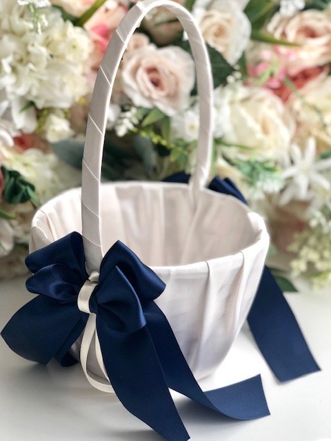 Navy Flower Girl Basket, Navy Blue Wedding Basket, Navy Blue Basket, flower girl bag, Flower Girl Baskets, flower girl proposal, gift