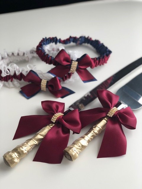 Wedding Cake Serving Set Cutting Set Knife Set Burgundy Navy 