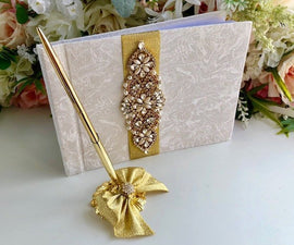 Gold Guest Book with Pen, Wedding Guest Book, Wedding Guestbook, Custom Guest Book, guest book sign, unique guest book, wedding sign