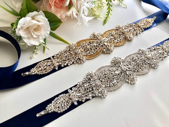 Bridesmaid Navy Blue Beaded Belt DBFBDTU Women Bridal Sash