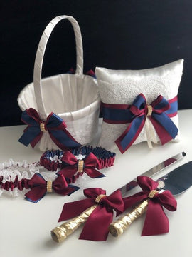 Navy Flower Girl Basket, Navy Ring Bearer Pillow, Burgundy Basket, Burgundy Ring Pillow, Navy Blue Wedding Basket, Navy Red Flower Basket