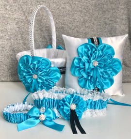 Turquoise Flower Girl Basket, Ring Bearer Pillow, Turquoise Wedding Basket, Turquoise Ring Pillow, Flower Basket, Flower Girl Baskets