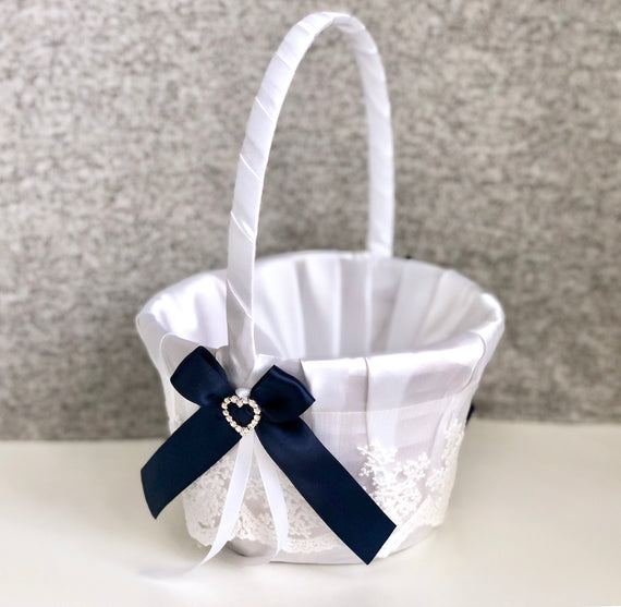Navy Flower Girl Basket, Navy Blue Wedding Basket