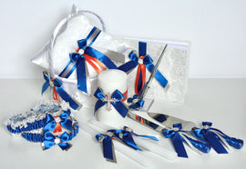Blue Orange Wedding Accessories Set, Flower Girl Basket and Ring Bearer Pillow Set