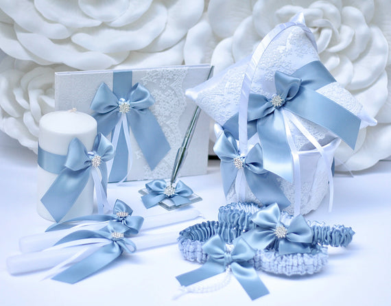 Steel Blue Wedding Decor, Flower Girl Basket and Ring Bearer Pillow Set, Blue Flower Basket Flower Girl Gift Bridal Gift Wedding Accessories