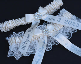 Wedding Garters for Brides, Ivory Bridal Garter Set, Prom Garters for Wedding, Personalized Garter, Toss Keepsake Garter, Bridal Shower Gift