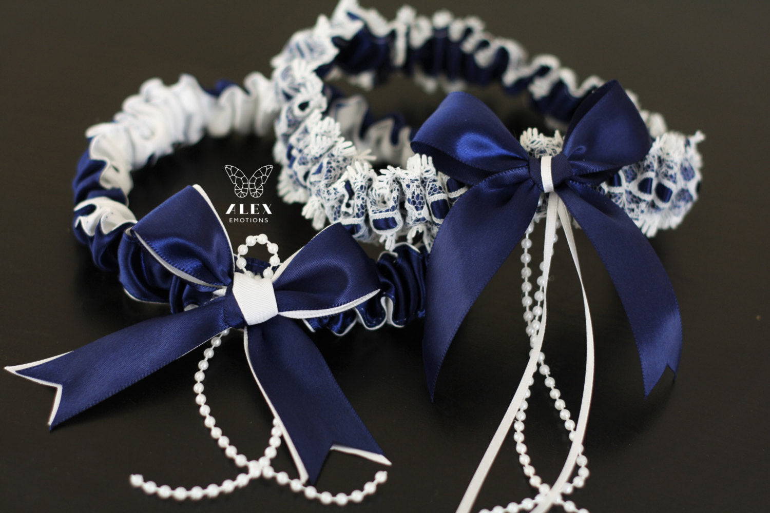 Navy Blue Wedding Garter Set \ Dark Blue Garters \ Navy Bridal Garters –  Alex Emotions