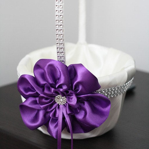 Purple Flower Girl Basket \ White and Violet Wedding Flower Girl Basket \ Purple Floral Basket \ Flower Petals Basket \ Ceremony Accessories