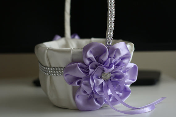 Lavender Flower Girl Basket \ Violet Wedding Baskets, Violet Ring Pillow, Light Purple Basket, Lilac Wedding Basket Pillow Set, Lilac Bearer