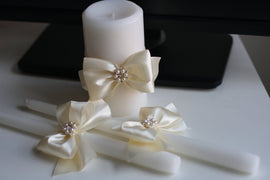 Brooch Unity Candles, Wedding Candle, Handmade Bow Unity Candle, Flower Decor Candle, Ivory Candles with Ribbon Bow and Brooch