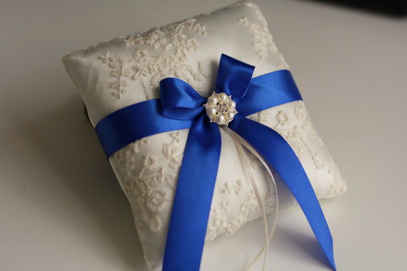 Royal Blue Ring Bearer and Wedding Basket Set \ Blue Flower Girl Basket and Ring Holder Set \ Royal Blue Wedding Ring Pillow and Basket